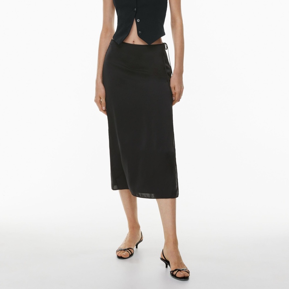 Aritzia Wilfred Elixir Black Midi Satin Skirt